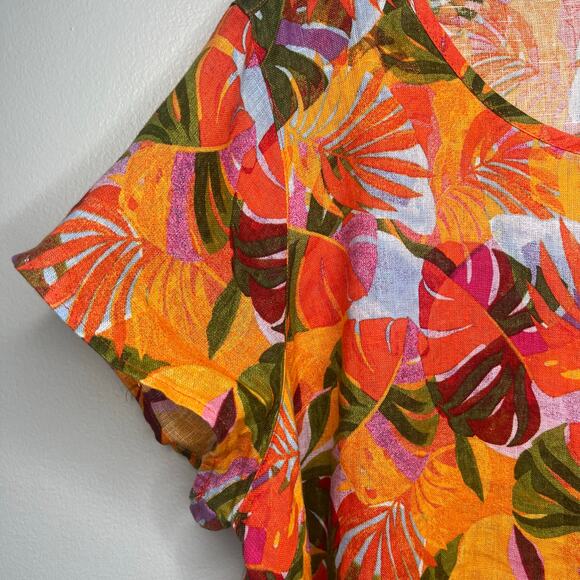 C&C California Leaf Print 100% Linen Tunic Size 1X Resort Beach Boho Relaxed - Picture 5 of 9